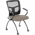 Lorell Ergomesh Nesting Chairs with Arms - Dillon Stratus Seat Color - Vinyl Seat Material - Black Back Color - Mesh Back Material - Gray Frame Color - Powder Coated Metal Frame Material - Four-legged Base - Armrest - 2 / Carton