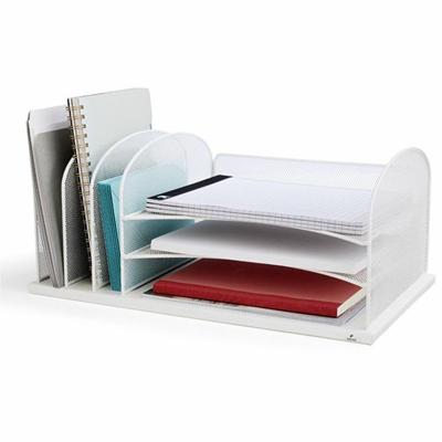 Safco Onyx 3 Tray/3 Upright Section Desk Organizer - 8.25" Height x 19.50" Width x 11.50" Depth - Desktop - White - Steel - 1 Each