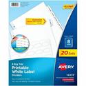 Avery&reg; Big Tab Printable White Label Dividers - 160 x Divider(s) - 160 Tab(s) - 8 - 8 Tab(s)/Set - 8.5" Divider Width x 11" Divider Length - 3 Hole Punched - White Paper Divider - White Paper Tab(s) - 20% Recycled - Hole-punched, Printable, Easy 