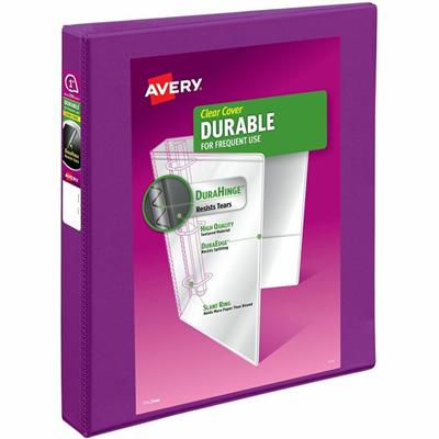 Avery&reg; Durable View Binders with Slant Rings - 1" Binder Capacity - Letter - 8 1/2" x 11" Sheet Size - 250 Sheet Capacity - 1 2/5" Spine Width - 250 x 1" Ring(s) - Fastener(s): Slant Ring - Pocket(s): 2, Internal - Polypropylene - Purple - Adhesi