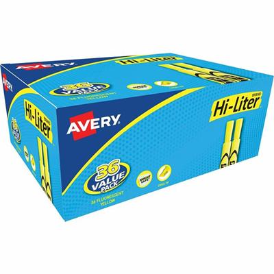 Avery&reg; Hi-Liter Desk-Style Highlighters - Chisel Marker Point - Fluorescent Yellow Ink - Water Based - 1 Box