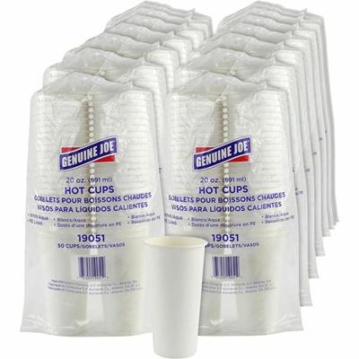 Genuine Joe 20 oz Disposable Hot Cups - 20 fl oz - White - Polyurethane - Coffee, Hot Drink, Picnic, Company, Tea, Hot Chocolate, Beverage - 50/Pack - 20 / Carton