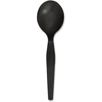Genuine Joe Heavyweight Disposable Soup Spoons - 1 Piece(s) - Soup Spoon - 1 x Soup Spoon - Disposable - Textured - Black - 1000 / Carton