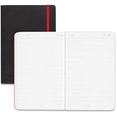 Black n' Red Soft Cover Business Notebook - Sewn - Ruled Front Ruling - 6" x 8" Sheet Size - High White Paper - Black/Red Cover - Resist Bleed-through, Numbered, Expandable Pocket, Bungee, Soft Cover - 1 Each