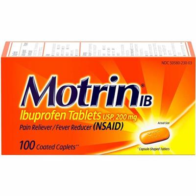 Motrin IB Ibuprofen Tablets - For Fever, Common Cold, Headache, Backache, Muscular Pain, Arthritis, Toothache - 100 / Box