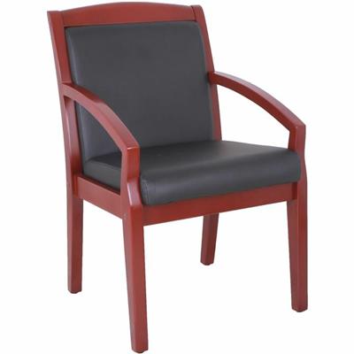 Lorell Sloping Arms Wood Frame Guest Chair - Black Seat Color - Bonded Leather Seat Material - Black Back Color - Bonded Leather Back Material - Mahogany Frame Color - Solid Wood, Rubberwood Frame Material - Four-legged Base - 1 Each