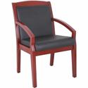 Lorell Sloping Arms Wood Frame Guest Chair - Black Seat Color - Bonded Leather Seat Material - Black Back Color - Bonded Leather Back Material - Mahogany Frame Color - Solid Wood, Rubberwood Frame Material - Four-legged Base - 1 Each
