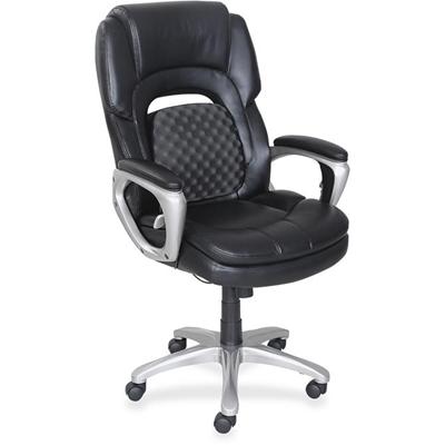 Lorell Wellness by Design Accucel Executive Office Chair - Black Seat Color - Bonded Leather Seat Material - Black Back Color - Ethylene Vinyl Acetate (EVA), Bonded Leather Back Material - High Back - 5-star Base - 1 Each