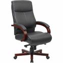 Lorell Executive High-Back Wood Finish Office Chair - Black Seat Color - Bonded Leather Seat Material - Black Back Color - Bonded Leather Back Material - High Back - Black, Mahogany - 1 Each