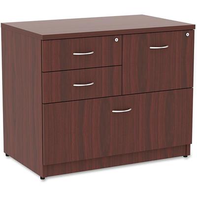 Lorell Essentials Series Box/Box/File Lateral File - x 1" Thickness Side Panel, 29.5" Height x 35.5" Width x 22" Depth Lateral File - Total Drawer(s): 4 - Mahogany Laminate Table Top - Versatile, Ball Bearing Glide, Drawer Extension, Security Lock, D