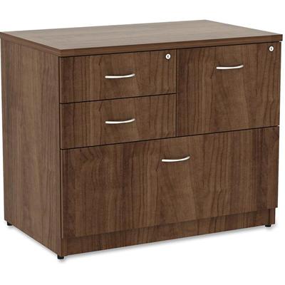 Lorell Essentials Series Box/Box/File Lateral File - x 1" Thickness Side Panel, 29.5" Height x 35.5" Width x 22" Depth Lateral File - Total Drawer(s): 4 - Walnut Laminate Table Top - Versatile, Ball Bearing Glide, Drawer Extension, Security Lock, Dur