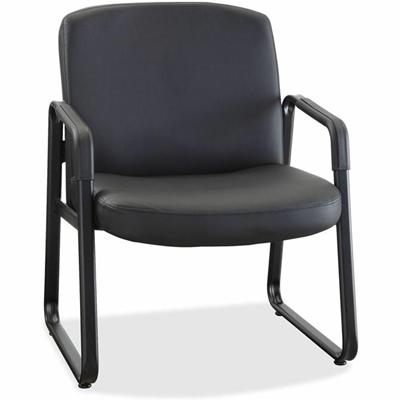 Lorell Big & Tall Upholstered Guest Chair - Leather, Plywood Seat Material - Leather, Plywood Back Material - Powder Coated Frame Color - Metal Frame Material - Sled Base - Black - 1 Each