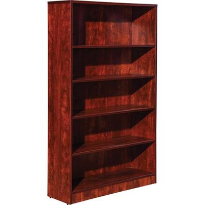 Lorell Laminate Bookcase - x 0.7" Thickness Shelf, 60" Height x 36" Width x 12" Depth - 5 Shelve(s) - 4 Adjustable Shelf(ves) - Square Edge - Material: Thermofused Laminate (TFL) - Finish: Cherry - 1 Each