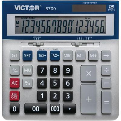 Victor 16-Digit Desktop Calculator - Extra Large Display, Angled Display, 3-Key Memory, Automatic Power Down, Dual Power, Battery Backup, Independent Memory - 16 Digits - LCD - Battery/Solar Powered - 1.6" Height x 7.3" Width x 7.5" Depth - Silver, B