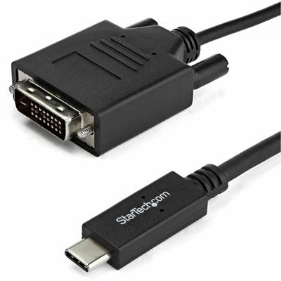 StarTech.com 2m / 6 ft USB-C to DVI Cable - USB 3.1 Type C to DVI - 1920 x 1200 - Black - 6.56 ft DVI/USB Video Cable Adapter for Projector, Monitor, Workstation, Video Device, Chromebook, MacBook, TV - First End: 1 x 25-pin DVI-D Digital Video - Mal