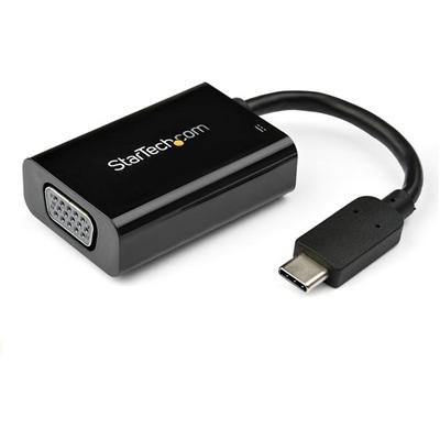 StarTech.com USB-C to VGA Adapter with USB Power Delivery - 60 Watts - Black - 1 x 24-pin USB Type C - Male - 1 x 15-pin HD-15 - Female, 1 x 24-pin USB Type C Power - Female - Black - 1 Each