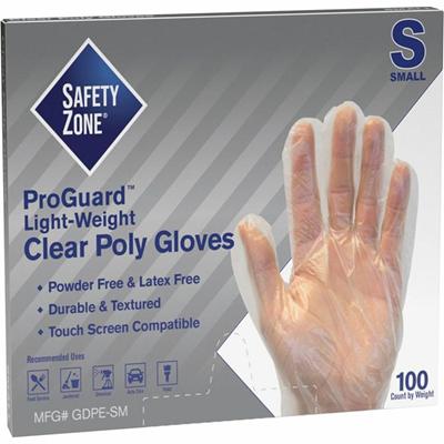 Safety Zone Clear Powder Free Polyethylene Gloves - 11.75" Glove Length - Small Size - Clear - Die Cut, Heat Sealed Edge, Embossed Grip, Latex-free, Silicone-free, Recyclable - For Food - 100 / Pack