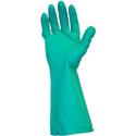 Safety Zone Green Flock Lined Nitrile Gloves - 15 mil Thickness x 13" Glove Length - Chemical Protection - Small Size - Green - Raised Diamond Grip - For Dishwashing, Cleaning, Meat Processing - 1 Dozen
