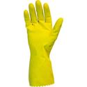 Safety Zone Yellow Flock Lined Latex Gloves - 18 mil Thickness x 12" Glove Length - Chemical Protection - Large Size - Yellow - Fish Scale Grip, Flock-lined - For Dishwashing, Cleaning, Meat Processing - 1 Dozen