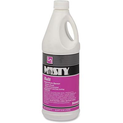 MISTY Halt Liquid Drain Opener - Ready-To-Use/Concentrate - 32 fl oz (1 quart) - Water Soluble - Clear, Red - 12 / Carton