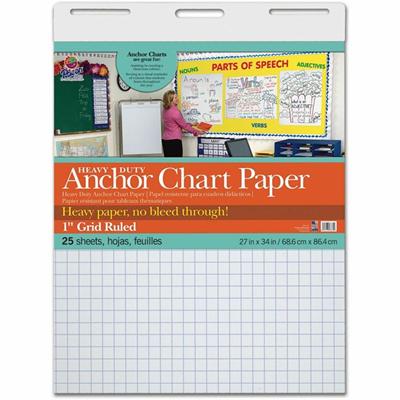 Pacon Heavy Duty Anchor Chart Paper - 25 Sheets - Grid Ruled Front Ruling - 1" Ruled - 1 Horizontal Squares - 1 Vertical Squares - 27" x 34" Sheet Size - White Paper - 4 / Carton