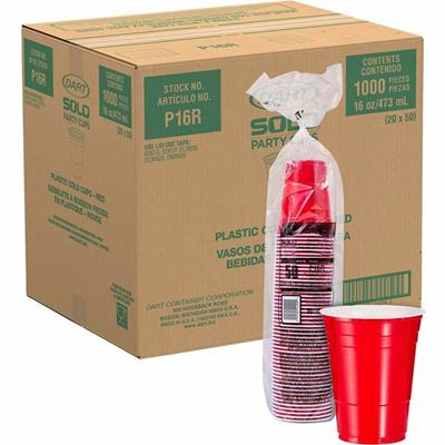 Solo 16 oz Plastic Cold Party Cups - 16 fl oz - Red - Polystyrene, Plastic - Party, Cold Drink - 50/Pack - 20 / Carton
