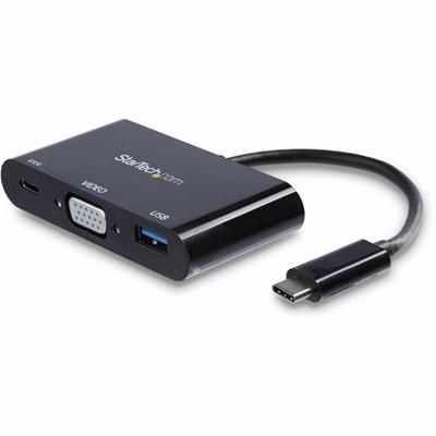 StarTech.com USB-C to VGA Multifunction Adapter with Power Delivery and USB-A Port - for Tablet PC, Notebook - 60 W - USB Type C - 3 x USB Ports - 3 x USB 3.0 - USB Type-C - VGA - Thunderbolt - Wired