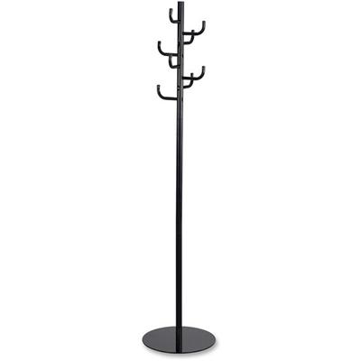 Safco Hook Head Coat Rack - 8 Hooks - 67" Height - for Coat, Jacket, Purse, Hat, Garment - Tubular Steel - Black - Powder Coated - 1 Each