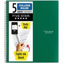 Five Star Wirebound College Rule 5 - subject Notebook - Letter - 200 Sheets - Wire Bound - College Ruled Front Ruling - Letter - 8 1/2" x 11" Sheet Size - Green Cover - 1 Each