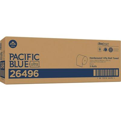 Pacific Blue Ultra High-Capacity Recycled Paper Towel Rolls - 7.87" Width x 1150 ft Length - Brown - Paper - 3 Rolls Per Container - 3 / Carton