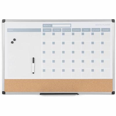 MasterVision 3-in-1 Monthly Dry-erase Calendar Board - Monthly - White - Plastic - 24" Height x 36" Width - Dry Erase Surface, Compact, Magnetic, Stain Resistant - 1 Each