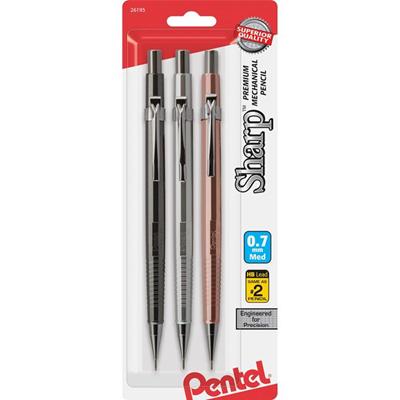 Pentel Sharp Premium Mechanical Pencils - 0.7 mm Lead - HB - Refillable - Assorted Barrel - 3 / Pack