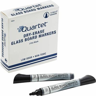 Quartet Premium Dry-Erase Markers for Glass Boards - Bullet Marker Point - Erasable - Black Ink - 1 Dozen