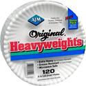 AJM 9" Original Heavyweight Plates - Serving, Reheating - Disposable - Microwave Safe - 9" Diameter - White - Paper Body - 120 / Pack
