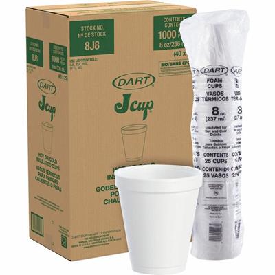 Dart J Cup 8 oz Insulated Foam Cups - 8 fl oz - White - Foam - Hot Drink, Cold Drink, Coffee, Cappuccino, Tea, Hot Chocolate, Hot Cider, Juice, Soft Drink - 25/Pack - 40 / Carton