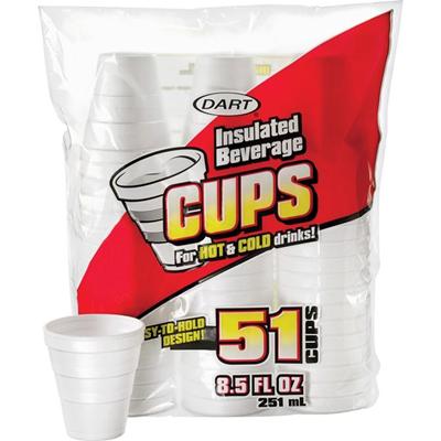 Dart 8.5 oz Insulated Beverage Cups - 8.50 fl oz - White - Foam - Hot Drink, Cold Drink, Soft Drink, Coffee, Hot Chocolate, Iced Tea, Beverage - 51 / Pack