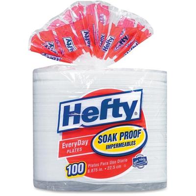 Hefty Everyday 8-7/8" Soak Proof Foam Plates - Disposable - 8.9" Diameter - White - Foam Body - 100/Pack - 6 / Carton