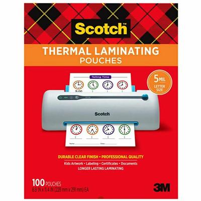 Scotch Thermal Laminating Pouches - Sheet Size Supported: Letter 8.50" Width x 11" Length - Laminating Pouch/Sheet Size: 8.90" Width x 5 mil Thickness - for Sign, Schedule, Artwork, Certificate - Durable, Photo-safe, Thick - Clear - 1 Pack