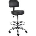 Boss Drafting Stool - Black Seat Color - Vinyl Seat Material - Black Back Color - Chrome, Black Frame Color - Chrome Frame Material - 5-star Base - 1 Each