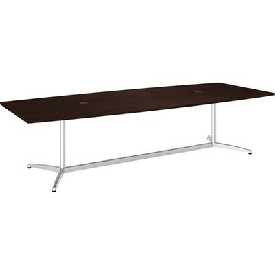 Bush Business Furniture Conference Table - Mocha Cherry Boat Top - Silver Base - 10 ft Table Top Length x 48" Table Top Width - Conferencing - Assembly Required - Metal Base Material - 1 Each