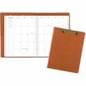 At-A-Glance Signature Collection ClipFolio with Monthly Planner - Large - Monthly - 13 Month - January 2026 to January 2027 - 1 Month Double Page Layout - 8" x 11" Sheet Size - White Sheet - Wire Bound - Brown - Faux Leather - 12.5" Height - Appointm