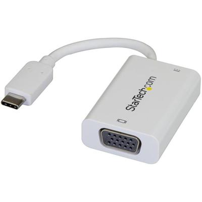 StarTech.com USB-C to VGA Adapter with USB Power Delivery - 60 Watts - White - 1 x 24-pin USB Type C - Male - 1 x 15-pin HD-15 - Female, 1 x 24-pin USB Type C Power - Female - White - 1 Each
