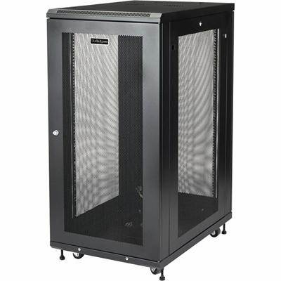 StarTech.com Server Rack Cabinet - 31 in. Deep Enclosure - 24U - For Server, LAN Switch, Patch Panel, A/V Equipment, Networking - 24U Rack Height x 19" Rack Width x 30.70" Rack Depth - Floor Standing Enclosed Cabinet - 4 Post - Black - Steel, Mesh - 