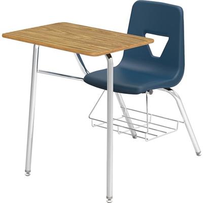 Lorell Student Chair/Desk Combo Desks - Medium Oak Rectangle, High Pressure Laminate (HPL) Top - Four Leg Base - 4 Legs - 24" Table Top Width x 18" Table Top Depth - 31" Height - Classroom - Navy - Polypropylene - Tubular Steel Frame Material - 2 / C