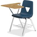 Lorell Writing Tablet Arm Student Desks - Tubular Steel Frame Material - Four-legged Base - Navy, Oak - Polypropylene - Armrest - 2 / Carton