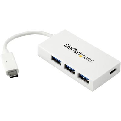StarTech.com 4-Port USB-C Hub - USB-C to 1x USB-C and 3x USB-A - USB 3.0 Hub - White - USB Type C - External - 4 USB Port(s) - 4 USB 3.0 Port(s) - PC, Mac, Linux - TAA Compliant