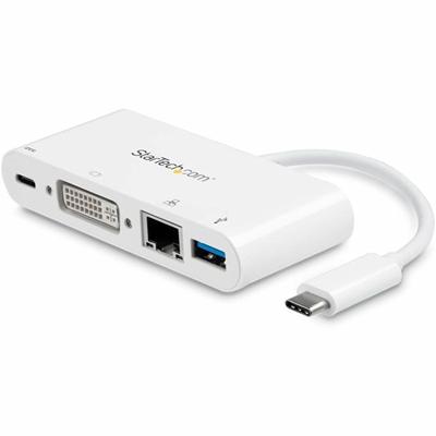 StarTech.com USB-C Multiport Adapter for Laptops - Power Delivery - DVI - GbE - USB 3.0 - for Notebook - 60 W - USB Type C - 1 Displays Supported - 1920 x 1200 - 2 x USB Ports - 2 x USB 3.0 - USB Type-A - USB Type-C - Network (RJ-45) - DVI - White - 
