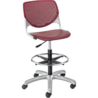 KFI Kool Collection 2300 Armless Stool with Casters - Polypropylene Seat Material - Polypropylene Back Material - Powder Coated Silver Frame Color - Steel Frame Material - Burgundy - 1 Each