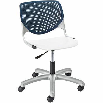 KFI Kool Collection 2300 Task Chair with Casters - White Seat Color - Polypropylene Seat Material - Navy Back Color - Polypropylene Back Material - Powder Coated Silver Frame Color - Steel Frame Material - 5-star Base - 1 Each