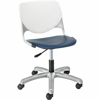 KFI Kool Collection 2300 Task Chair with Casters - Navy Seat Color - Polypropylene Seat Material - White Back Color - Polypropylene Back Material - Powder Coated Silver Frame Color - Steel Frame Material - 5-star Base - 1 Each
